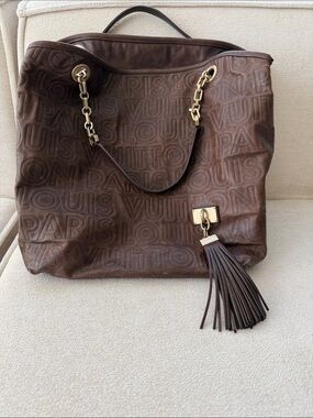Louis Vuitton Brown Embossed Leather Shoulder Bag with Tassel